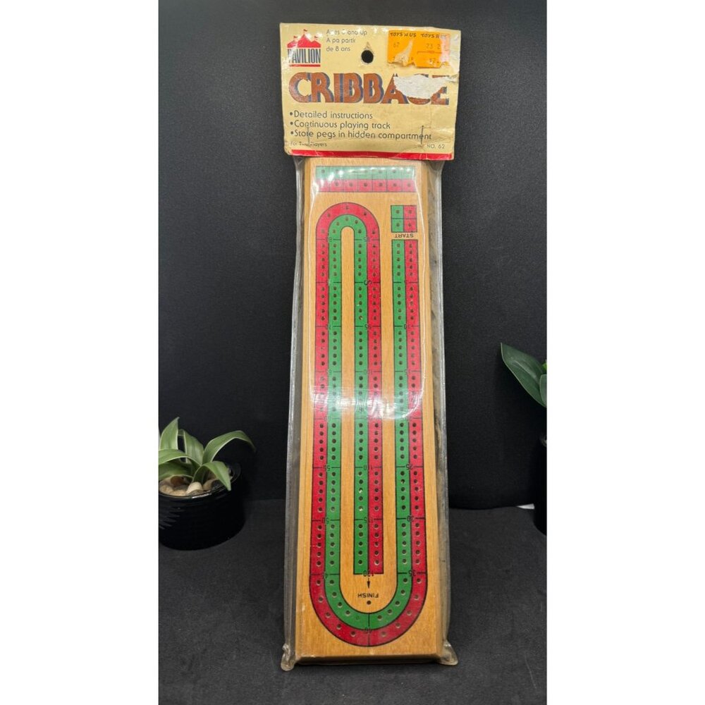 Vintage Pavilion Cribbage Board Game With Continuous Track & Peg Storage
